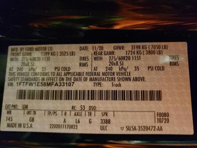 1FTFW1E58MFA33107 Ford F150 Super 2021. Фото: 9