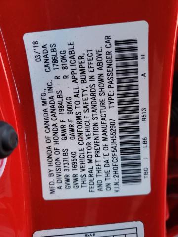 2HGFC2F54JH552907 Honda Civic Lx 2018. Фото: 9