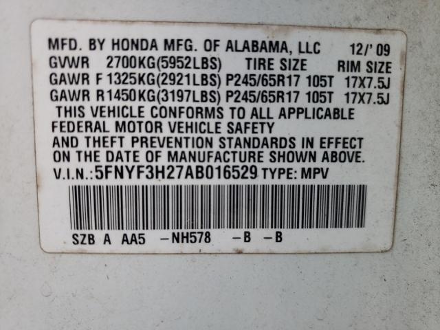 2010 HONDA PILOT LX - 5FNYF3H27AB016529