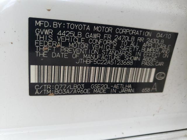 2010 LEXUS IS 250 - JTHBF5C22A5123688