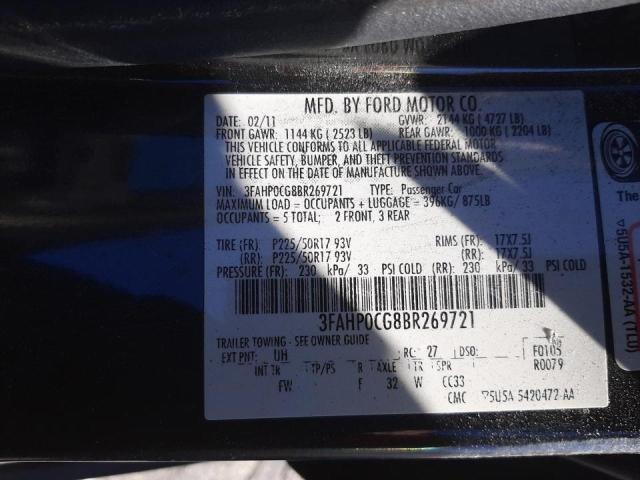 3FAHP0CG8BR269721 Ford Fusion Sel 2011. Фото: 9