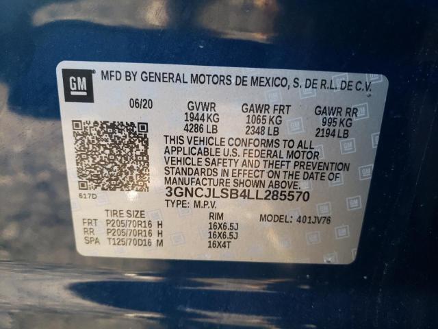 2020 CHEVROLET TRAX 1LT 3GNCJLSB4LL285570