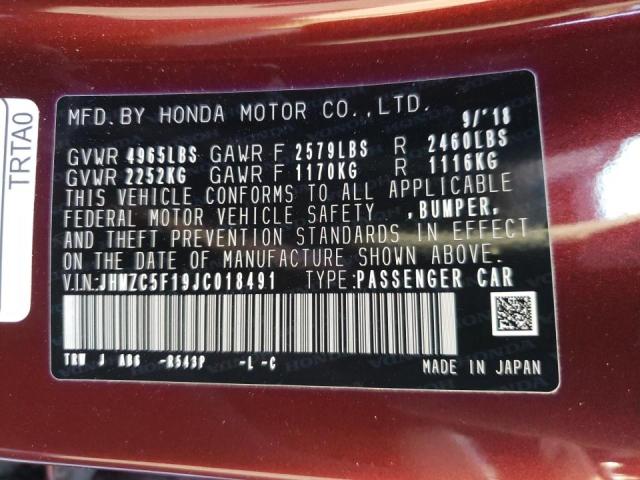 2018 HONDA CLARITY JHMZC5F19JC018491