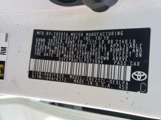 2020 TOYOTA COROLLA, 5YFEPRAE5LP072094 - 10