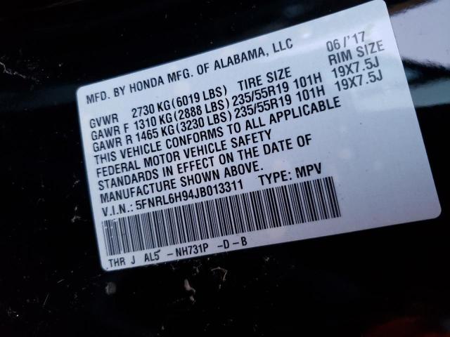 2018 HONDA ODYSSEY EL 5FNRL6H94JB013311