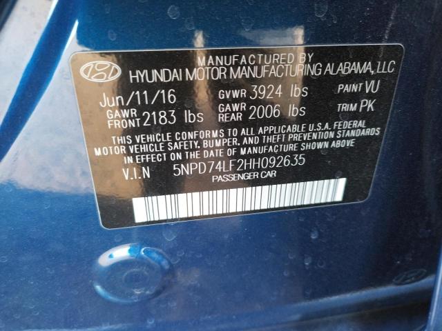 2017 HYUNDAI ELANTRA SE 5NPD74LF2HH092635