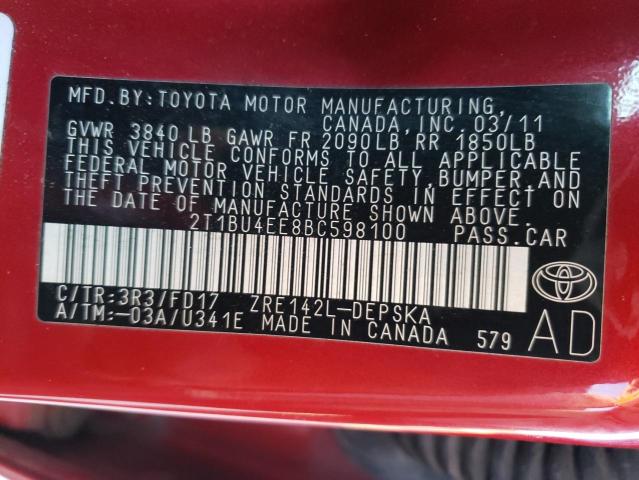 2T1BU4EE8BC598100 Toyota Corolla Ba 2011. Фото: 9