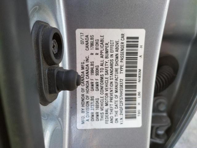 2HGFC2F57HH558372 Honda Civic Lx 2017. Фото: 9