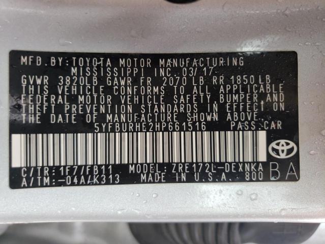 2017 TOYOTA COROLLA L 5YFBURHE2HP661516