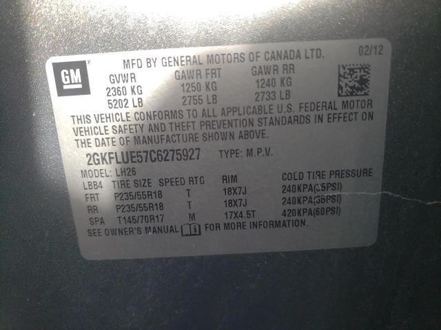 2GKFLUE57C6275927 Gmc Terrain Sl 2012. Фото: 9