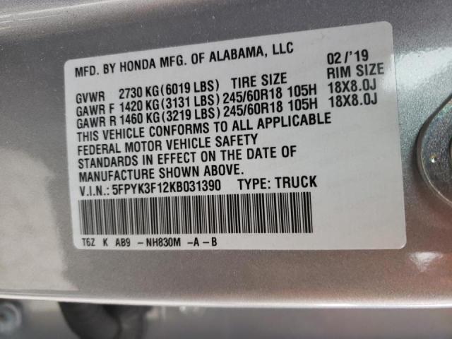 5FPYK3F12KB031390 Honda Ridgeline Sport