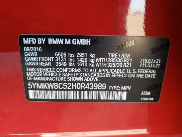 2017 BMW X6 M 5YMKW8C52H0R43989