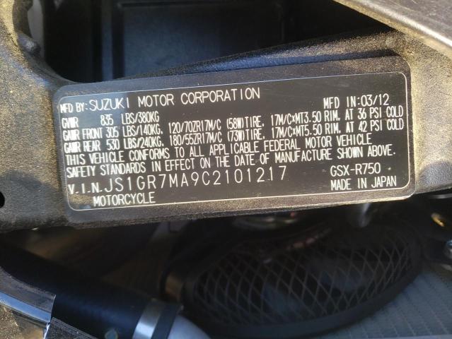 2012 SUZUKI GSX750 JS1GR7MA9C2101217