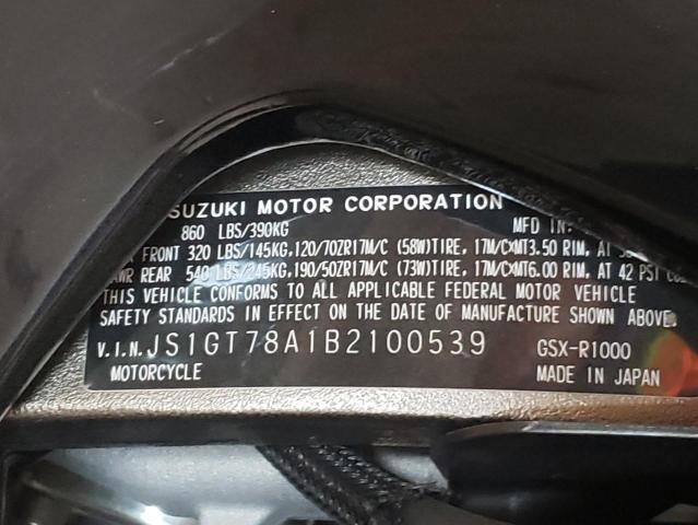 2011 SUZUKI GSX-R1000 JS1GT78A1B2100539