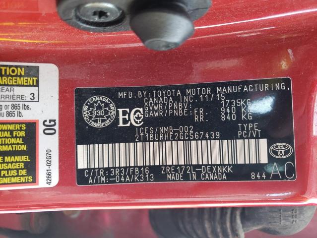 2016 TOYOTA COROLLA L - 2T1BURHE2GC567439