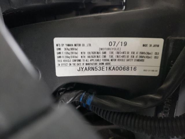 2019 YAMAHA MOTORCYCLE JYARN53E1KA006816