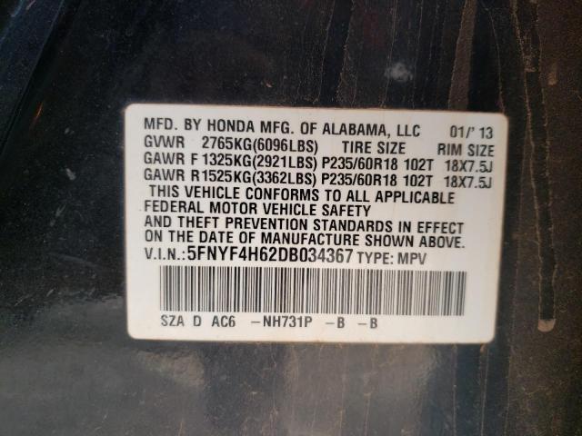 5FNYF4H62DB034367 Honda Pilot Exl 2013. Фото: 9