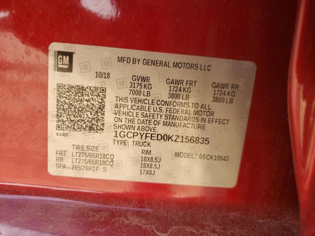1GCPYFED0KZ156835 Chevrolet Silvrdo Lt 2019. Фото: 9