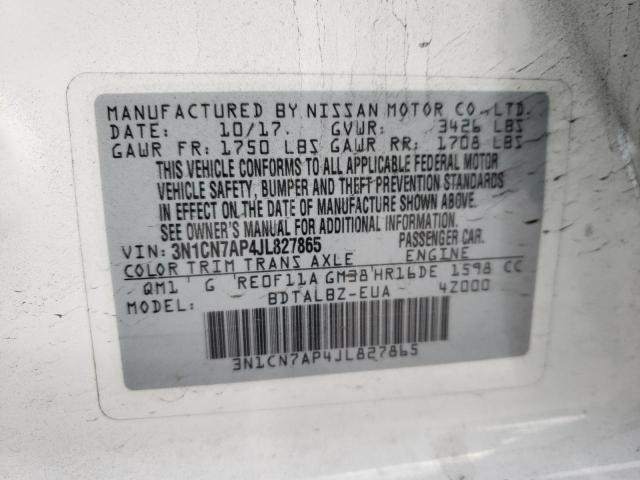 2018 NISSAN VERSA S 3N1CN7AP4JL827865