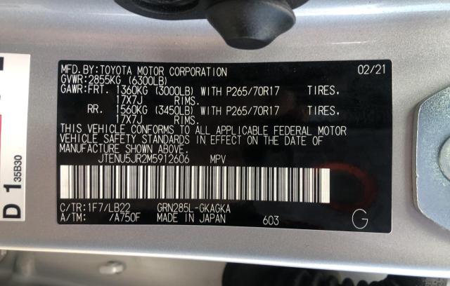 2021 TOYOTA 4RUNNER SR JTENU5JR2M5912606