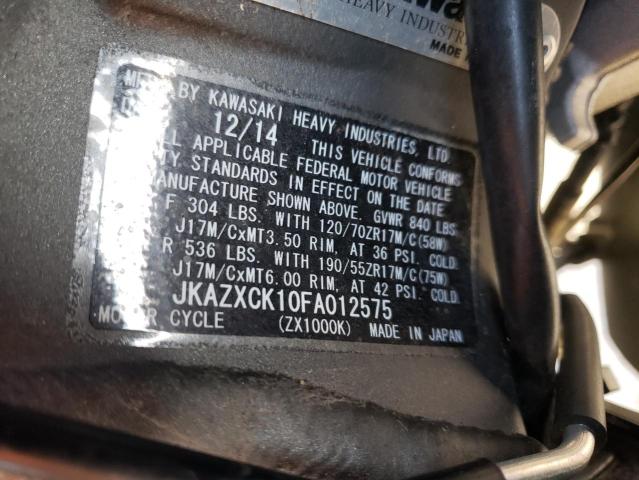 JKAZXCK10FA012575 Kawasaki Zx1000 K 2015. Фото: 9