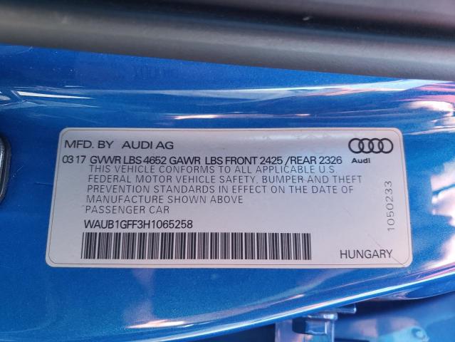 2017 AUDI S3 PREMIUM WAUB1GFF3H1065258