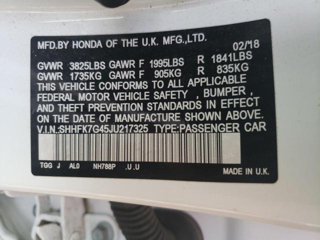 2018 HONDA CIVIC SPOR SHHFK7G45JU217325