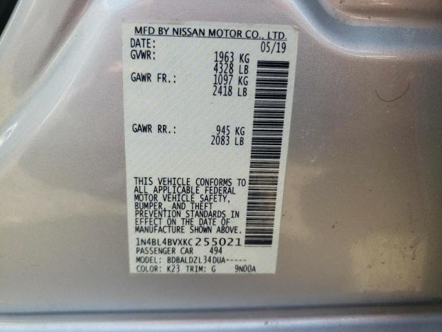 2019 NISSAN ALTIMA S 1N4BL4BVXKC255021