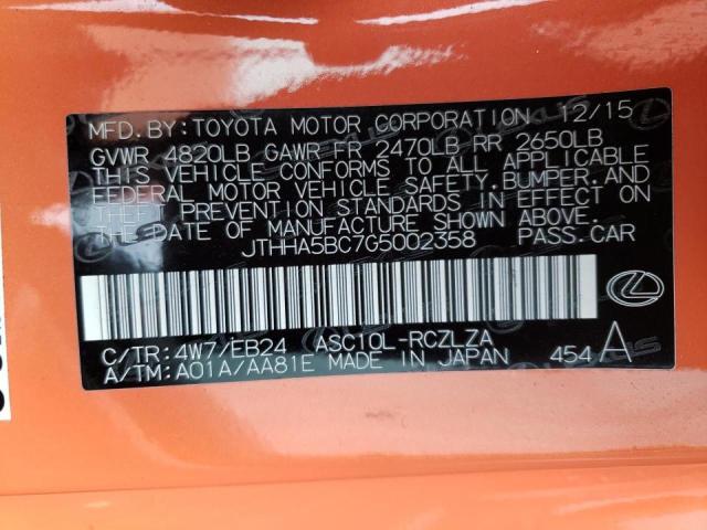 2016 LEXUS RC 200T JTHHA5BC7G5002358