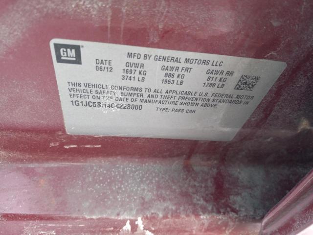 1G1JC5SH4C4223000 Chevrolet Sonic Lt 2012. Фото: 9