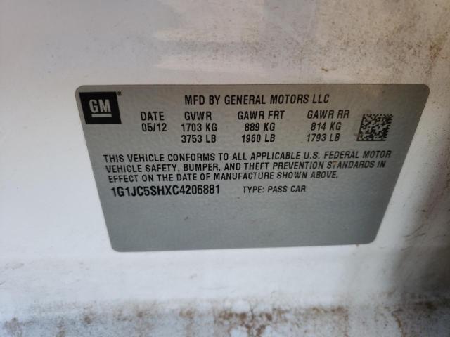 1G1JC5SHXC4206881 Chevrolet Sonic Lt 2012. Фото: 9