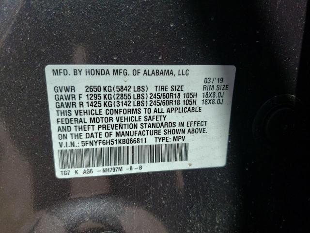 5FNYF6H51KB066811 Honda Pilot Exl 2019. Фото: 9
