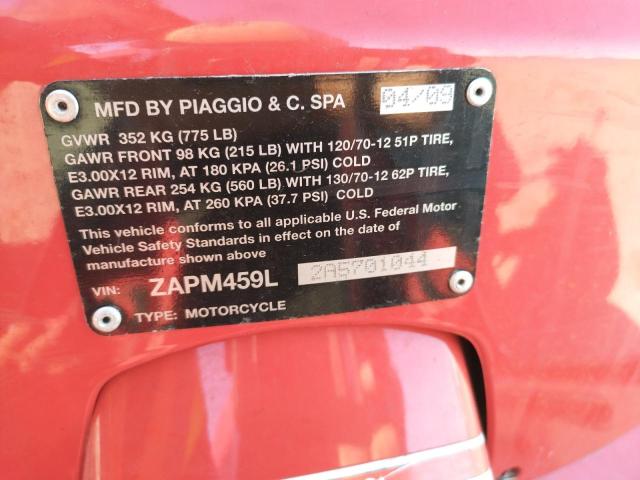 2010 VESPA GTS 300 SU ZAPM459L2A5701044