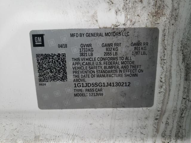 1G1JD5SG1J4130212 Chevrolet Sonic Lt 2018. Фото: 9