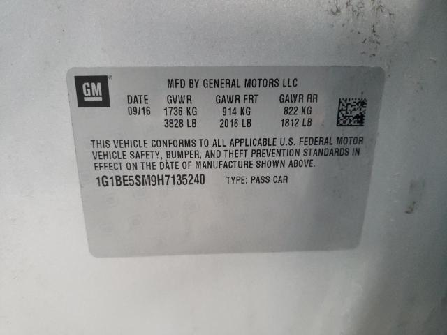1G1BE5SM9H7135240 Chevrolet Cruze Lt 2017. Фото: 9