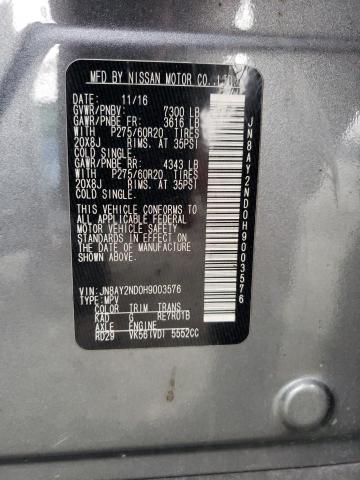 JN8AY2ND0H9003576 Nissan Armada Sv 2017. Фото: 9