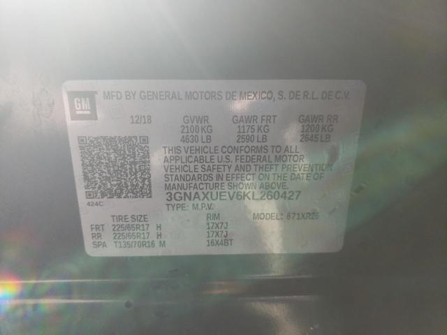3GNAXUEV6KL260427 Chevrolet Equinox Lt 2019. Фото: 9