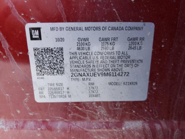 2GNAXUEV9M6114272 Chevrolet Equinox Lt 2021. Фото: 9