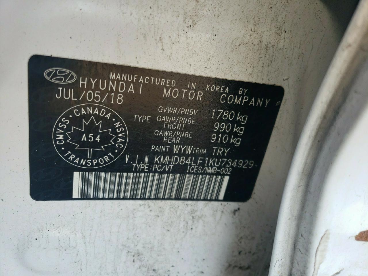 KMHD84LF1KU734929 2019 Hyundai Elantra Sel