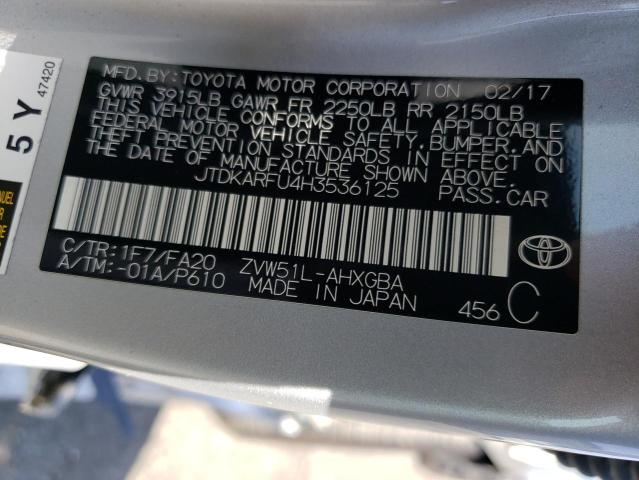 2017 TOYOTA PRIUS HYBR JTDKARFU4H3536125