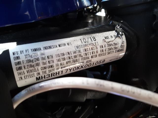 2019 YAMAHA YZFR3 MH3RH17Y0KK001059