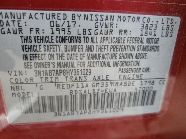 3N1AB7AP8HY361029 Nissan Sentra S 2017. Фото: 9
