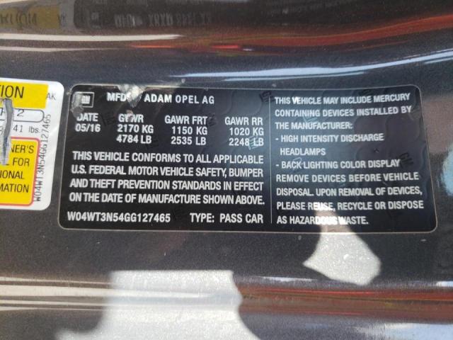 2016 BUICK CASCADA PR W04WT3N54GG127465