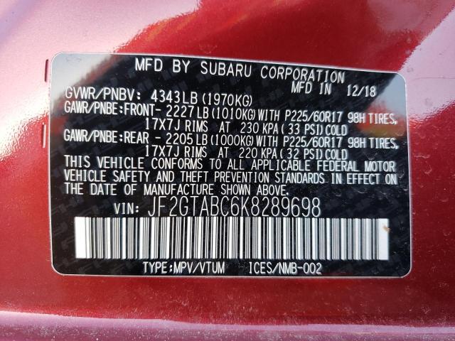 JF2GTABC6K8289698 Subaru Crosstrek 2019. Фото: 9