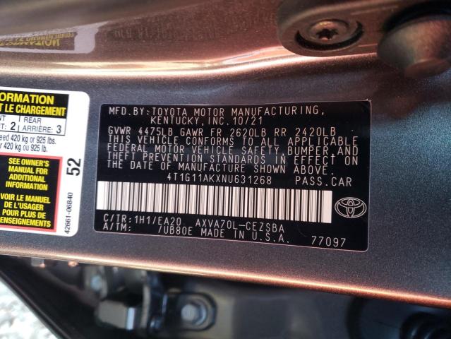 2022 TOYOTA CAMRY SE 4T1G11AKXNU631268