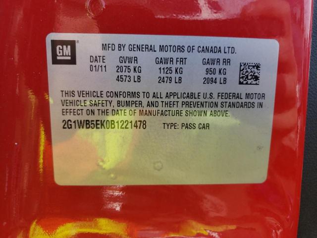 2G1WB5EK0B1221478 Chevrolet Impala Lt 2011. Фото: 9