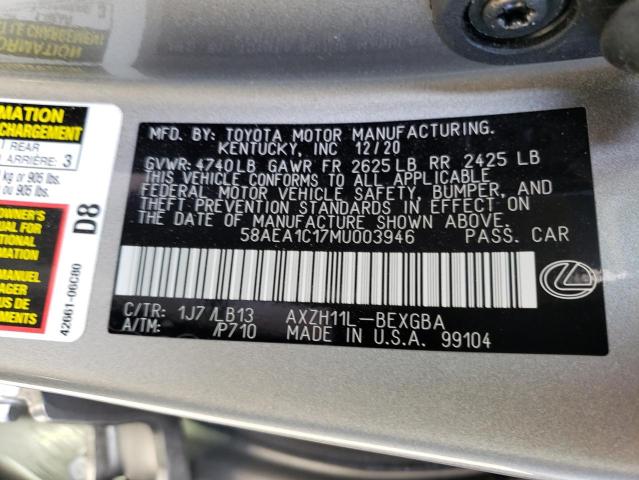 2021 LEXUS ES 300H LU 58AEA1C17MU003946