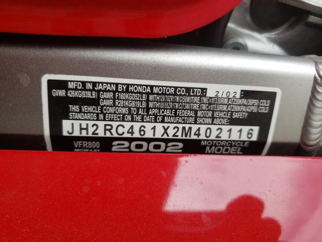 2002 HONDA VFR800 JH2RC461X2M402116