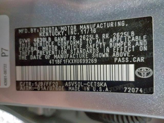 4T1BF1FKXHU699269 Toyota Camry Le 2017. Фото: 9