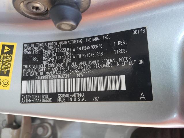 5TDKKRFH2GS163731 Toyota Highlander Xle